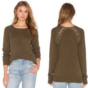 Pam & Gela Army Green Knit Sweater Lace Up Back Fall Winter Pullover Size XS